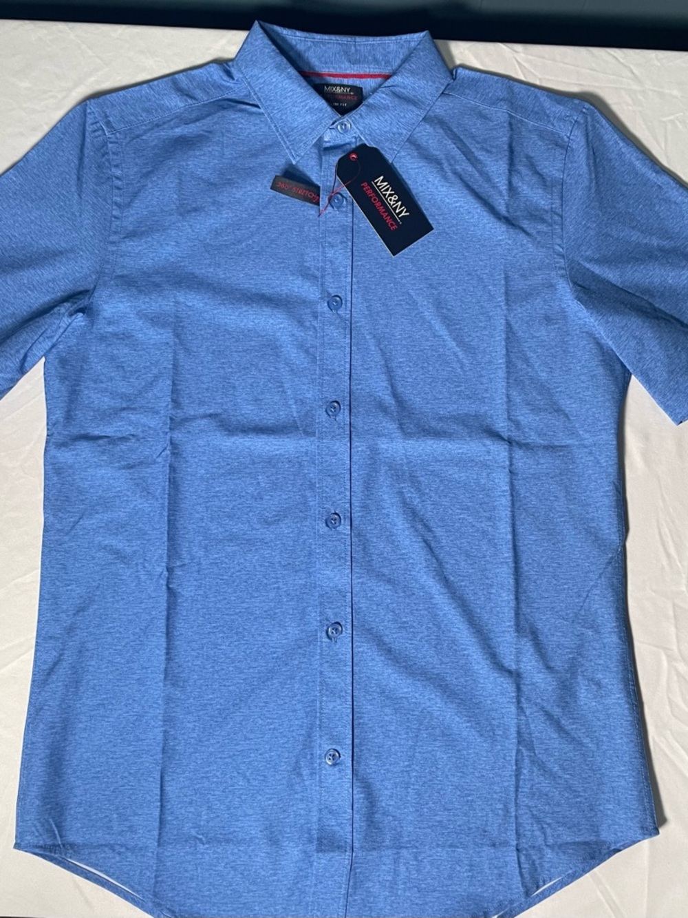 Mix&NY Light Blue Slim Fit Performance Short-Sleeve Button-Down Golf Shirt